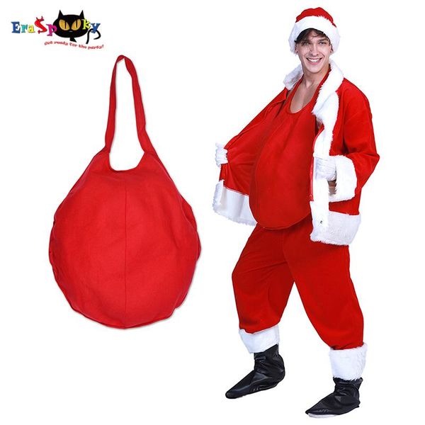 

eraspooky red mens santa claus belly cosplay christmas costume pot belly father christmas carnival party accessories, Black;red