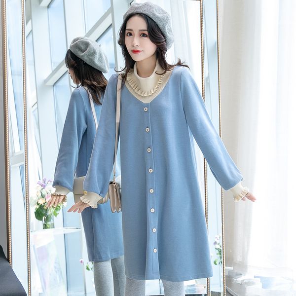 

1898 # high neck толстые трикотажное платье материнства сладкий плюс размер сыпучие одежда для беременных женщин беременность кнопка открыть, White