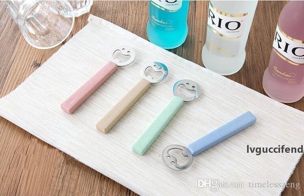 

smile face bottle opener wheat stalk handle stainless steel beer bottle opener multicolot environment friendly kitchen tool