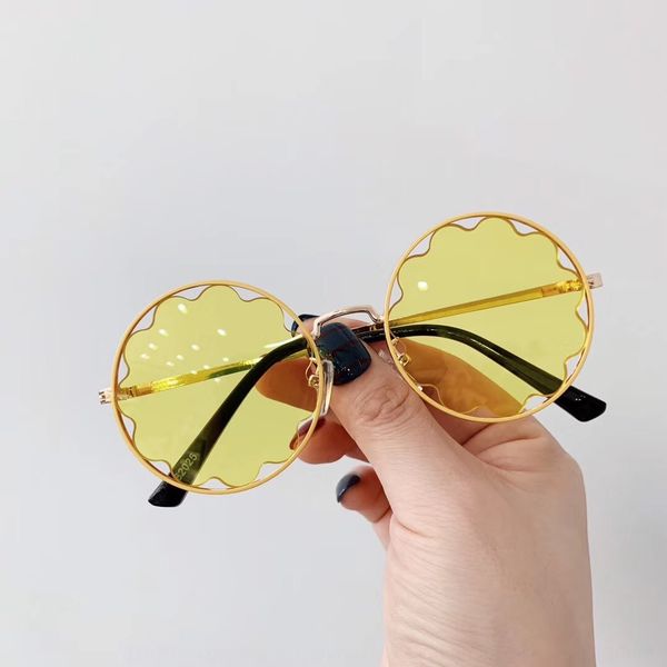 

children's 2019 summer sunglasses new children's korean round sun flower fashion hollow baby sunglasses, Blue