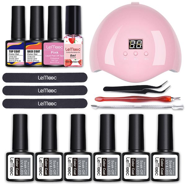 

lemooc gel nail polish set color gel varnishes uv led varnish nail art design soak off whole set base coat learner kit
