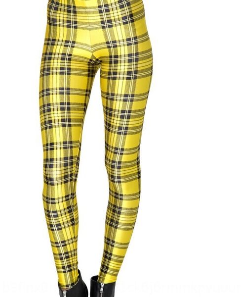 

new digital printed yellow plaid british leggings lgs3263 tight pants digital tight pants, Black;white