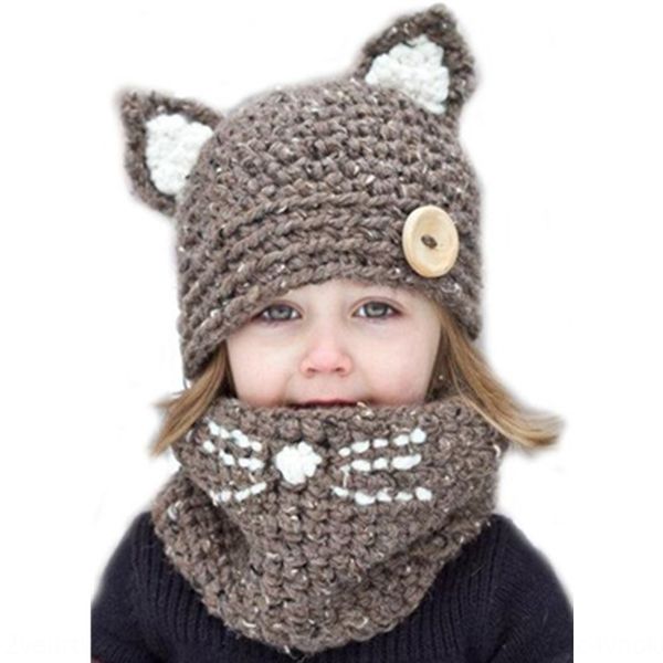 

children's warm knitted knitted animal cat ear suit hat hand-woven warm neck protection children's hat, Blue;gray