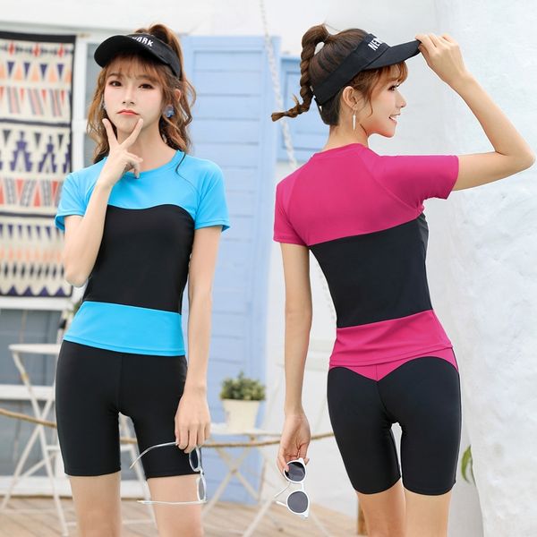 

pumv4 2020 sports female students conservative swimsuit boxer split two-piece suit medium and large children's spring slim large size s, Black