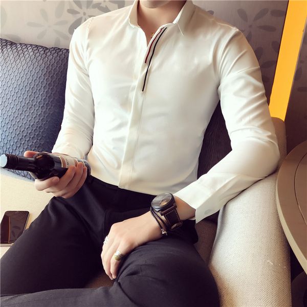 

2020 brand clothing for men in spring casual long sleeve shirt/male slim fit lapel business shirts plus size s-5xl, White;black