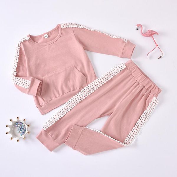 

ins 2020 new children's wear girls lace long sleeve trousers set the gift for kids, White