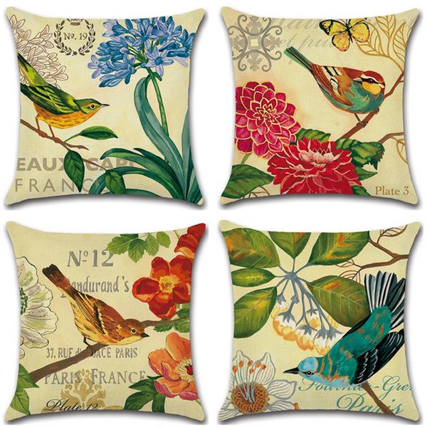

ywzn bird pattern decorative pillowcases bird cotton linen throw pillow case cute cartoon animal pillowcase kussensloop almohada