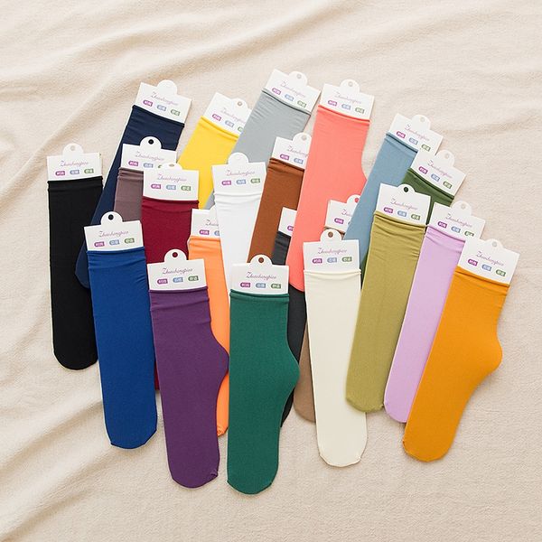 

solid color velvet ladies thin silk silk jacquard stockings stacked stockings cylinder jacquard ice socks curling socks, Pink;yellow