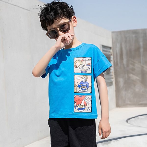 

boysshort-sleeved t-shirt cotton children's boyscartoon summer clothes trendy medium and large boyshalf-sleeved t-shirt summer, Blue