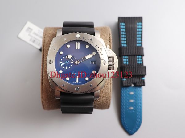 

2020 new product: pam692, 47mm, deep ink blue, titanium case light anti-allergy.a pair of custom fabric belts will be given on order, Slivery;brown