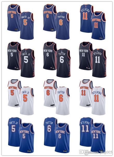 

mens womens youth new york knicks 5 dennis smith jr. 6 elfrid payton 11 frank ntilikina custom basketball jerseys, Black;red
