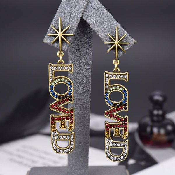 

classic retro color diamond letter pendant fashion designer earrings luxury designer jewelry women earrings, Golden