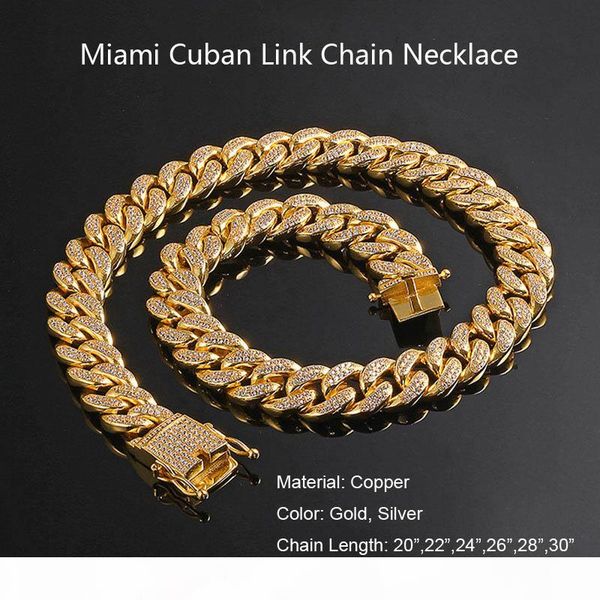 

men women hip hop miami cuban link chain necklace solid copper casting micro cubic zirconia clasp iced out bling jewelry 20" 24" 2, Silver