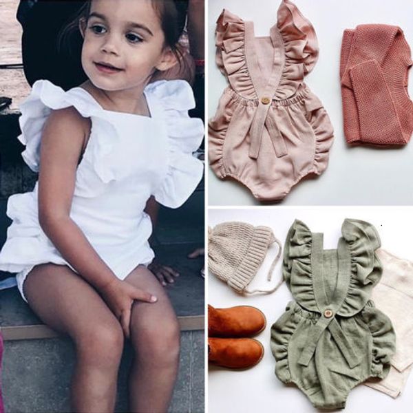 

cotton newborn sleeveless playsuit toddler baby girl boy ruffle solid bodysuits jumpsuit infant bbay one-piece outfits sunsuit, Blue