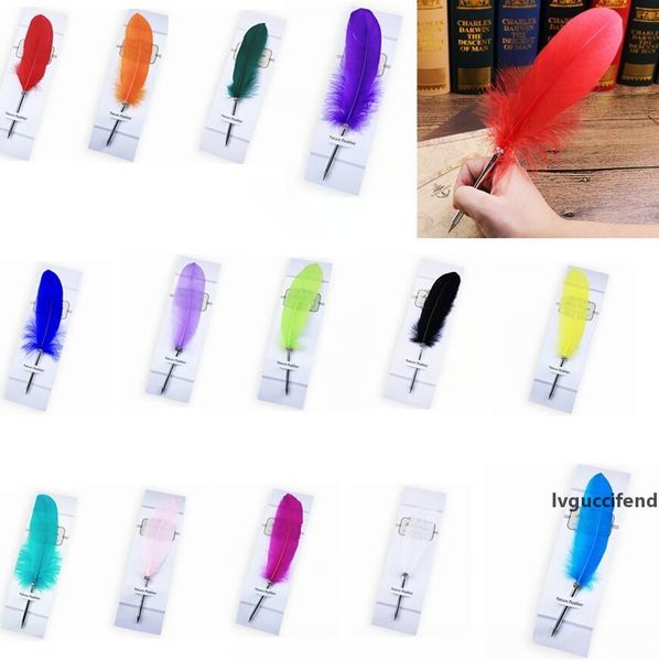 

14colors fashion feather quill ballpoint pen plush cute ballpoint pens for wedding gift office school writing supplie gga157 300pcs, Blue;orange
