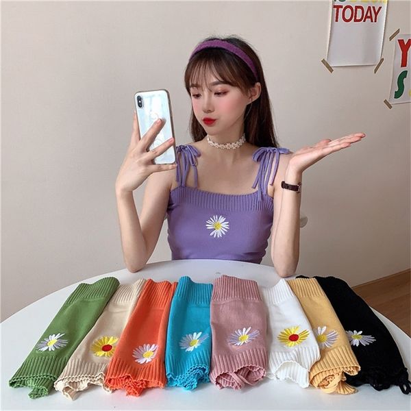 

xudpt women's shoulder strap vest shoulder vest adjustable knitted camisole 2020 summer new women's daisy solid color one-line col, Camo