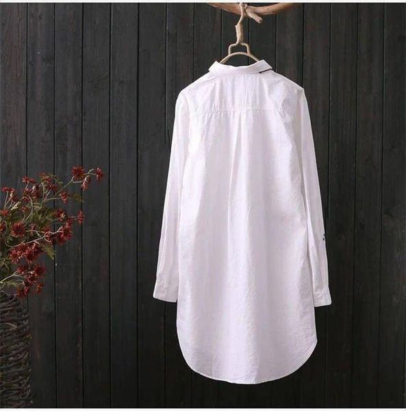

2020 new white shirt casual wear button up turn down collar long sleeve cotton blouse embroidery feminina sale