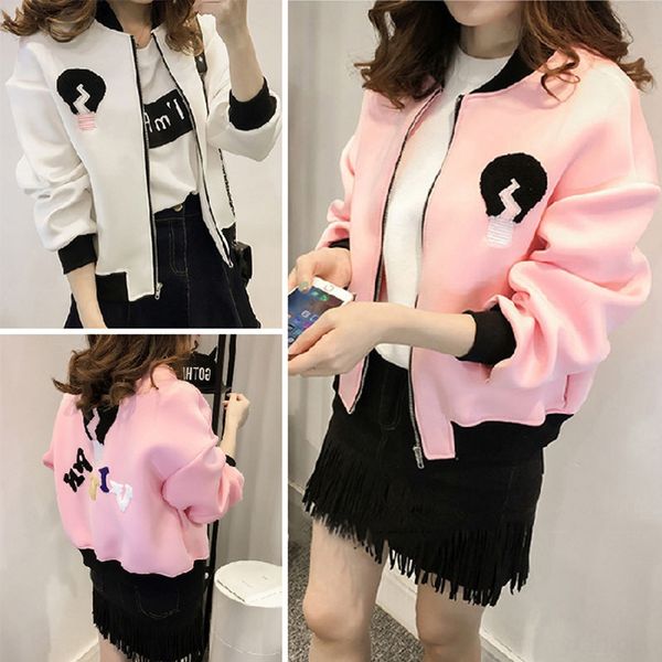 

u2orw women's towel embroidered women's 2019 towel sweater baseball sweater autumn and winter korean style new zipper cardigan bas, Black