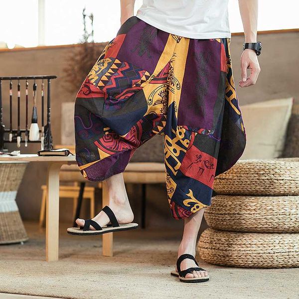 

cropped trousers men streetwear cotton pants men plus size fashion calf-length pants casual man, Black