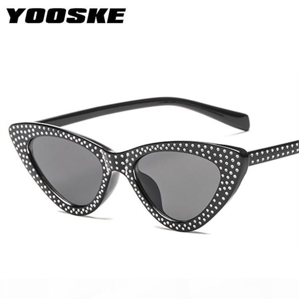 

yooske cat eye sunglasses women rhinestone small women brand 2018 sunglasses female red vintage sunglass uv400, White;black