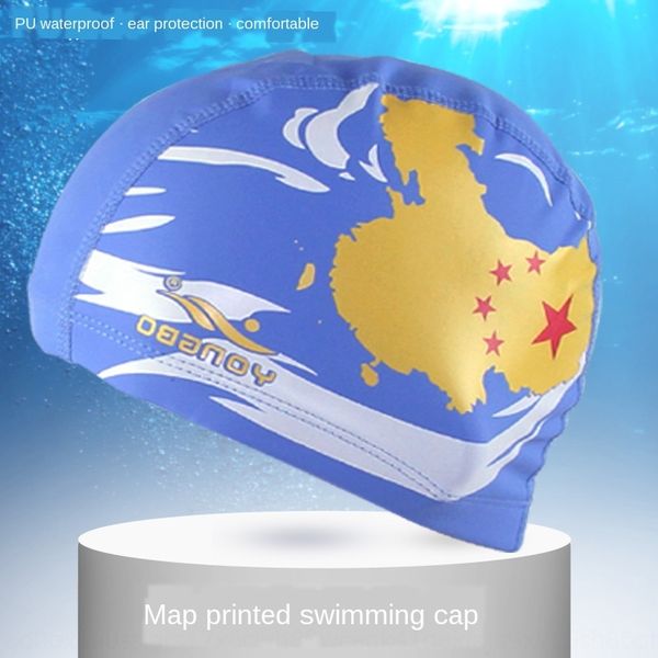 

new waterproof pu map for men and women ear protection long hair non-tightening spring swimming cap swimming cap for students