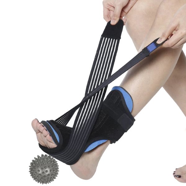 

sews-plantar fasciitis night splint adjustable foot orthosis stabilizer for relieve plantar fasciitis pain with ball, Blue;black