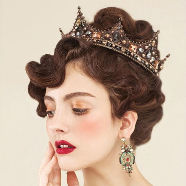 

forseven bridal jewelry full circle beads pearl crystal tiaras crowns diadem headpiece women wedding hair accessories jl y200727, White;golden