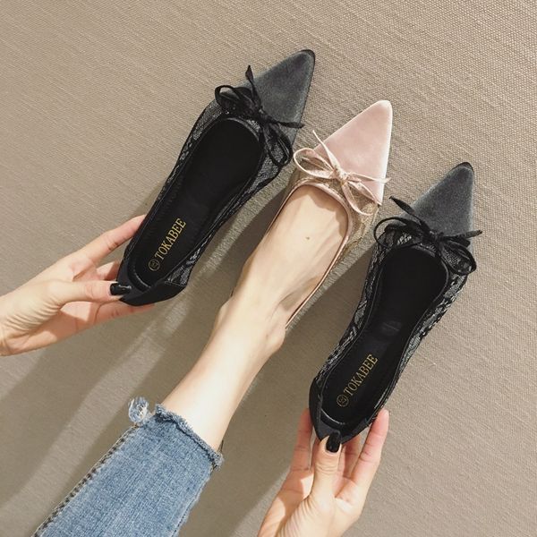 

spring and summer 2020 new women's shoes large size bow pointed shallow mouth flat heel flat bottom baotou sandals, Black