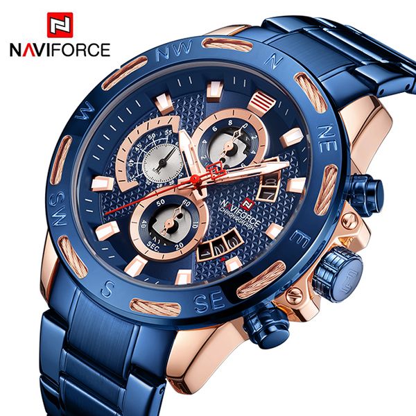 

naviforce watches for men sport quartz wristwatch male stainless steel waterproof clock relogio masculino, Slivery;brown