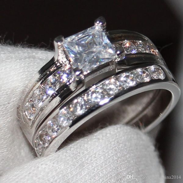 

wholesale professional claw setting jewelry 925 sterling silver white sapphire princess cut simulated diamond wedding bridal women ring gift