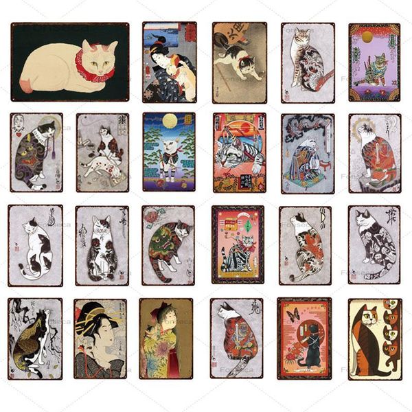 

vintage animals metal tin sign japanese samurai cat pet sign metal plates for wall art retro home decoration metal posters sign