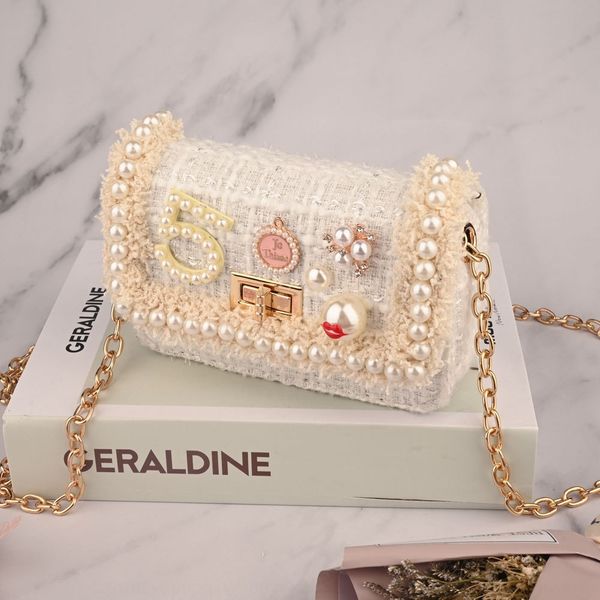 

2020 women's fragrance fashion pearl all-match mao pearl small square mao chain shoulder messenger bag small square bag