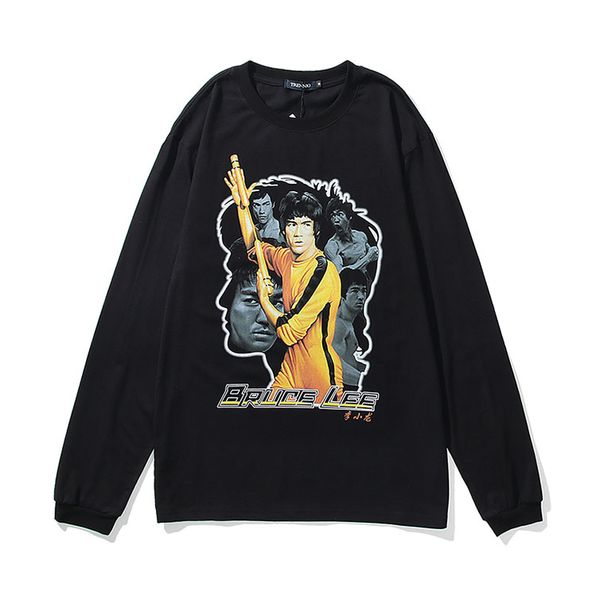 

new kungfu*lee t shirt long sleeve men women black beige t shirts xl, White;black
