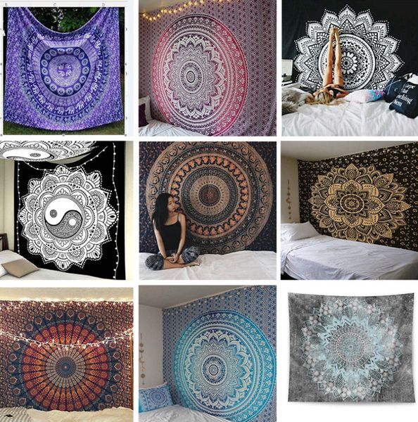 As mais recentes tapeçarias de 150x200cm, muitos estilos e tamanhos para escolher, tapeçaria Mandala Série Impresso Ganchos de Parede, Suporte Logotipo Personalizado