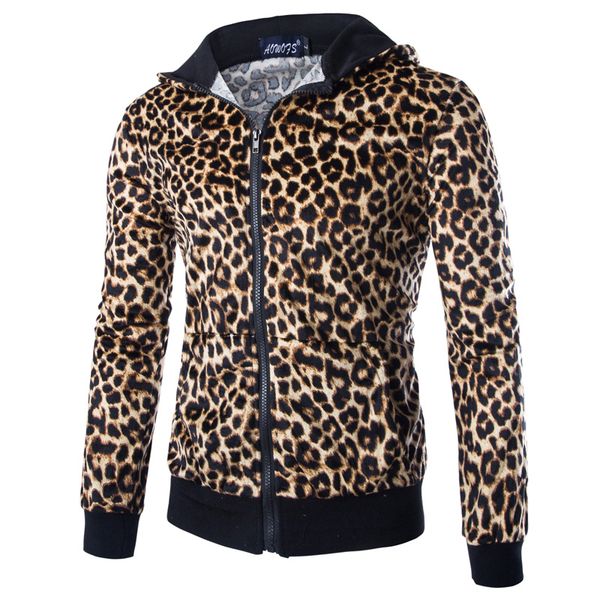 

men's jackets 2021 spring autumn casual jacket hooded men leopard printed slim fit mens and coats zipper, Black;brown
