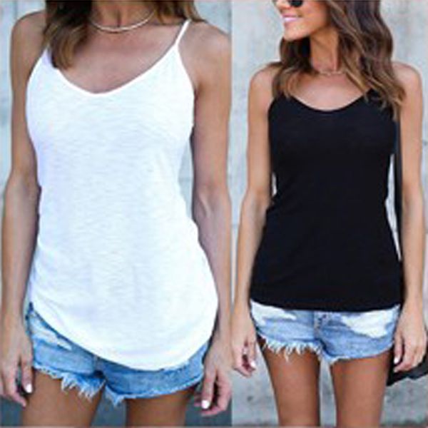 

2020 summer tanks and camis casual women's spaghetti strap shirt v-neck loose vest fashion camisole for female tee shirts, White