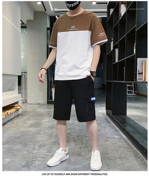 

with shorts casual sport summer mens 2pcs patchwork teenagers mens designer tracksuits o neck short sleeve, Gray