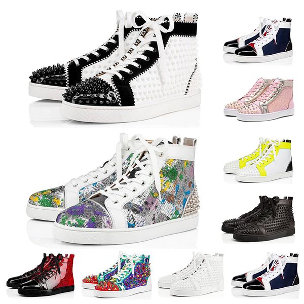 

2020 мода красная подошвы шипы повседневной обуви для мужчин, женщин синего красных черного белого platforms кроссовок мужских тренеров разм, Black