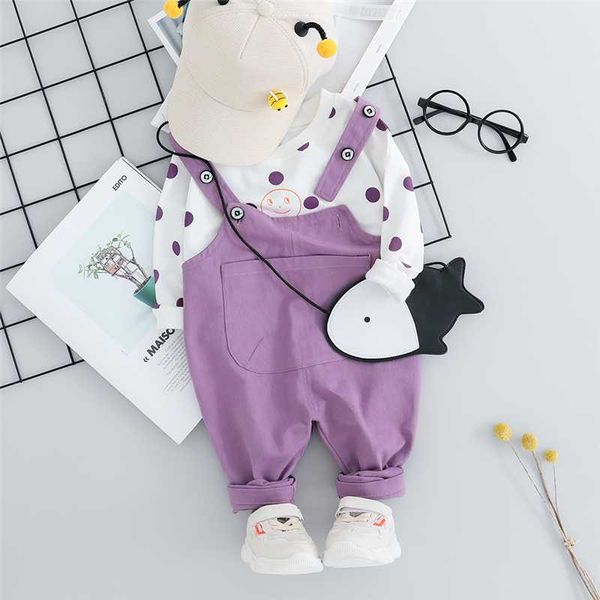 

wenwendexingfu autumn baby girls clothing sets toddler infant clothes suits polka dot t shirt bib pants kids children costume, White