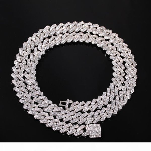 

13мм прямого края кубинских цепи micro pave кубический циркон mixed luxury bling bling полного iced хип-хоп ювелирные изделия, Silver