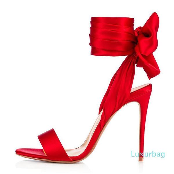 

wholesale summer open toe ankle straps famous sandals women shoes high heels peep toe sandal party ankle strap fashion red t show footwear, Black