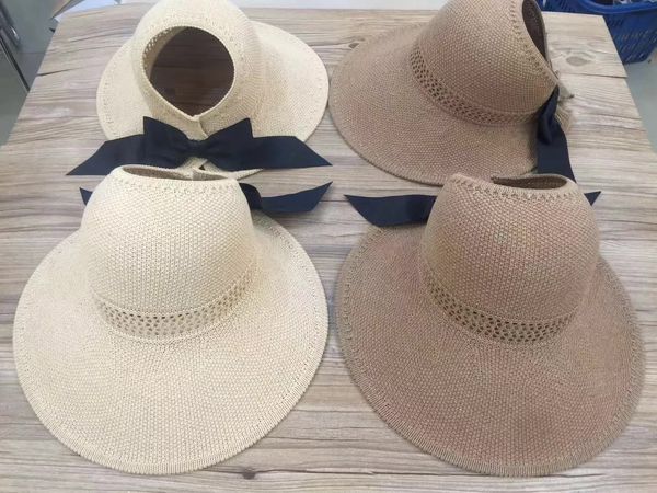 

yveqq 2020 new women's knitted empty summer sunshade bowknot butterfly straw big cornice hat sunshade straw hat personalized all-match, Blue;gray