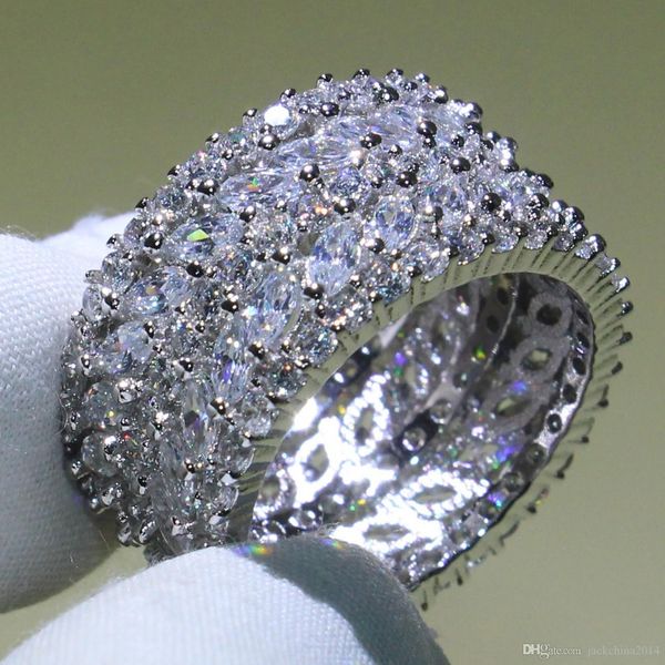 

size 5-10 luxury jewelry 925 sterling silver 5 rows 5a cubic zirconia marquise cz lover rings office party wedding band ring for women gift, Slivery;golden
