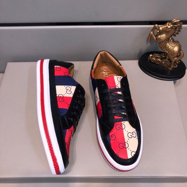 

2019d limited edition personality men's color matching leather casual shoes, fashion wild sports shoes, original box packaging: 38-4411, Black