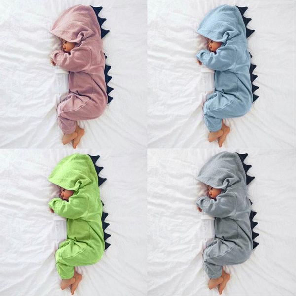 

newborn infant baby boy girl dinosaur hooded romper jumpsuit outfits clothes cartoon vetement cartoon clothing sale, White