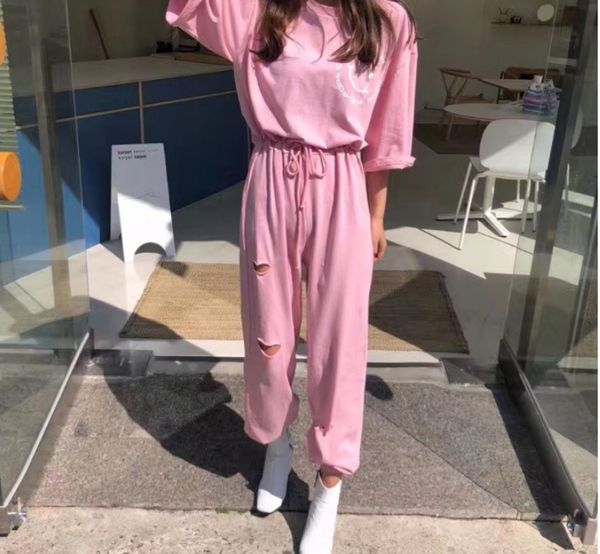 

poylq 2020 летних брюки тела комбинезона брюки новый корейские ины западного стиль корейский стиль рваного похудение всего-матча улыбающегос, Black;white