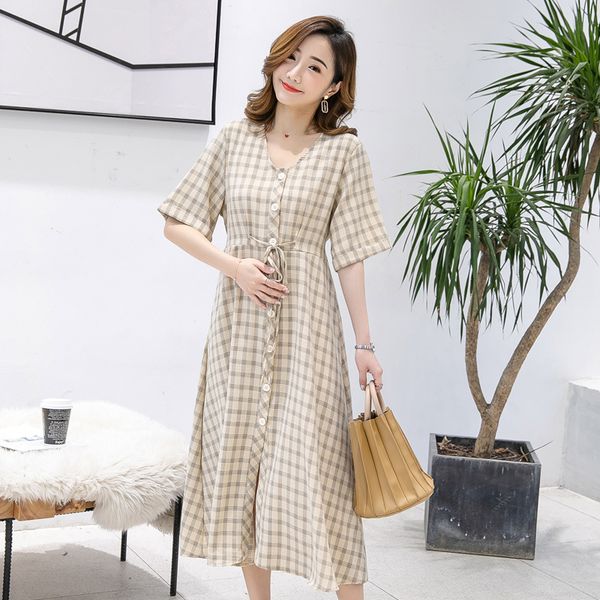 

2020 new fashion women pregnant maternity nursing plaid breastfeeding summer dress beach clothes for pregnant women plus size, White