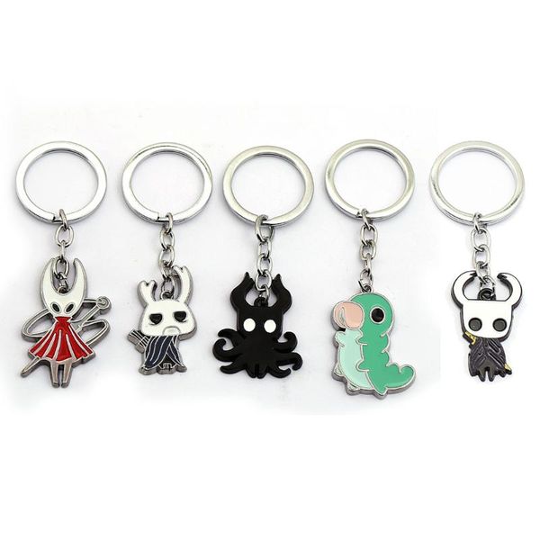 

game hollow knight keychain women metal cartoon ocs key chain men figure pendant key ring car cosplay llaveros brelok new, Silver