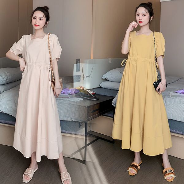 

5832# maternity dress summer solid color short sleeve easy matching loose stylish dress for pregnant women mom, White