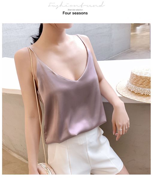 

2020 new silk innercamisole female summer v-neck wear solid color inner bottoming shirt women, White